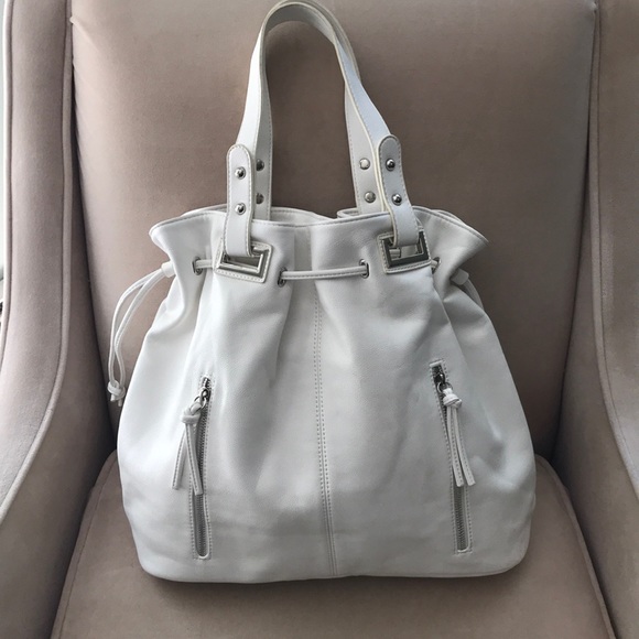 Express Handbags - Express White Leather Bucket Bag